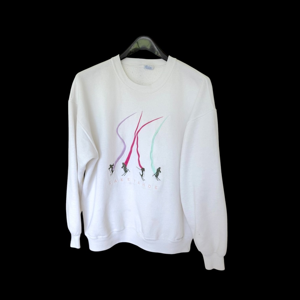 80's Crazy Shirt Hawaii Lake Tahoe Ski Sweatshirt XL Embroidered Distressed